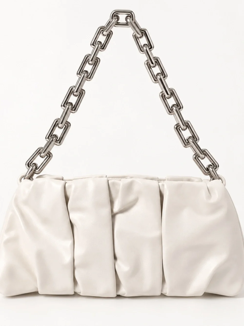 Cream Padded Shoulder Bag with Silver Chain